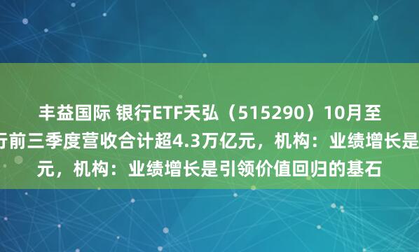 丰益国际 银行ETF天弘（515290）10月至今涨超8%，上市银行前三季度营收合计超4.3万亿元，机构：业绩增长是引领价值回归的基石